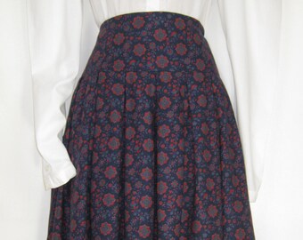 LAURA ASHLEY Vintage Crimson Tudor bloem geborsteld katoen hoge taille herfstrok, UK12/14 (Label 16)