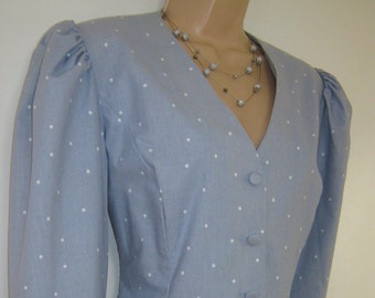 LAURA ASHLEY Vintage 80's Chambray Polka Dot Cotton Bolero Jacket, UK14