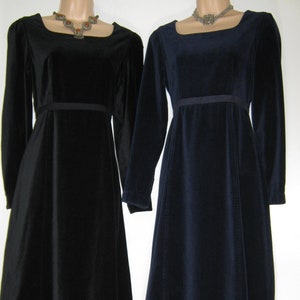 LAURA ASHLEY Vintage Midnight Blue Velvet Regency Style High Waist Long Evening Dress, UK8