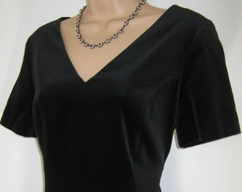 LAURA ASHLEY Vintage Black Velvet Knee-Length Chain Stitch Embroidered Festive Sheath Dress, UK12