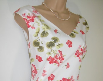 LAURA ASHLEY Vintage Geranium Flower Back Zip Summer White Cotton Top, UK8 - Generous