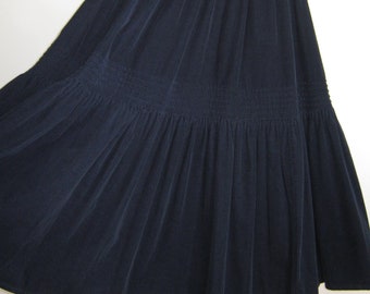 LAURA ASHLEY Vintage Navy Boho Gypsy Country Style abgestufter Baumwollkordelrock, Small - Großzügig