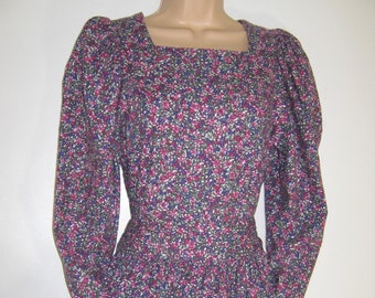 LAURA ASHLEY Vintage Millefleur Farmhouse Landgirl Country Style Cotton Wool Day Dress, UK10/12