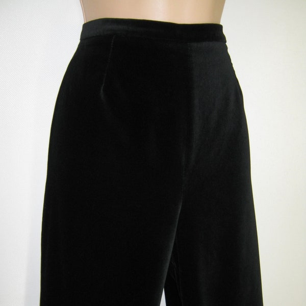 LAURA ASHLEY Vintage Schwarze Samt Hohe Taille Abendhose, festliche Hose, Größe 36