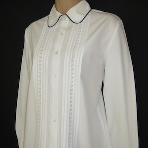 LAURA ASHLEY Vintage Elegant White Pintuck Crochet Lace Cotton Blouse, UK10
