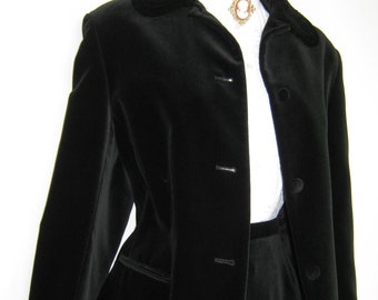 LAURA ASHLEY Jaqueta elegante para festa noturna, estilo steampunk, de veludo preto vintage, Reino Unido 12/14 - Verifique as medidas!