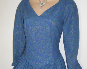 LAURA ASHLEY Vintage 1988 Imperial Blue Paisley Baroque Style Festive Petticoat Ballgown, UK12/14