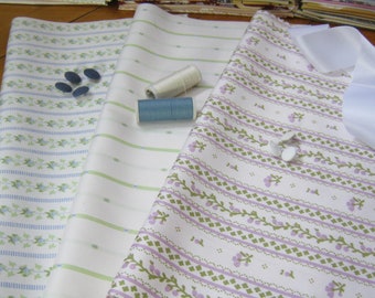 LAURA ASHLEY Vintage 70&#39;s/80&#39;s Fabric Remnants 3 x Cotton Squares, Aquamarine SkyBlue Lavender , Crafts Sewing Patchwork