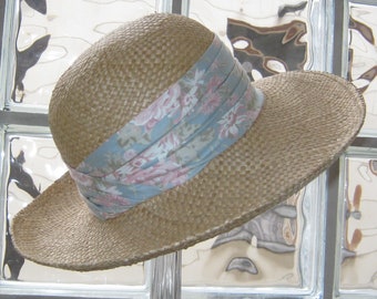 LAURA ASHLEY Vintage Eau de Nil Daisy Rose Summer Straw Hat, One Size / Small