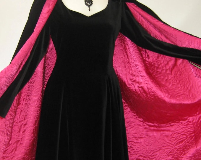 LAURA ASHLEY Vintage Black Velveteen Pink Lined Victorian Steampunk ...