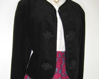 LAURA ASHLEY Jaqueta estilo country preta vintage com cordão, UK14
