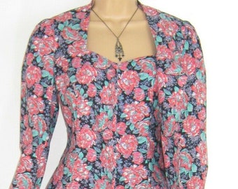 LAURA ASHLEY Vintage English Peony Garden Summer Occasion Dress & Jacket 2-Piece Suit, UK10