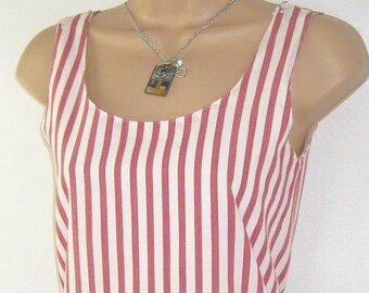 LAURA ASHLEY Vintage 80s Red White Stripe Cotton Summer Seaside Tank Top, UK6/8 - Made in Carno/Wales