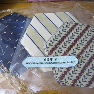 LAURA ASHLEY Vintage 70&#39;s/80&#39;s Print 30 x Hexagonal Fabric Patchwork Pieces, Navy/Sand/Burgundy, Crafts Sewing Patchwork