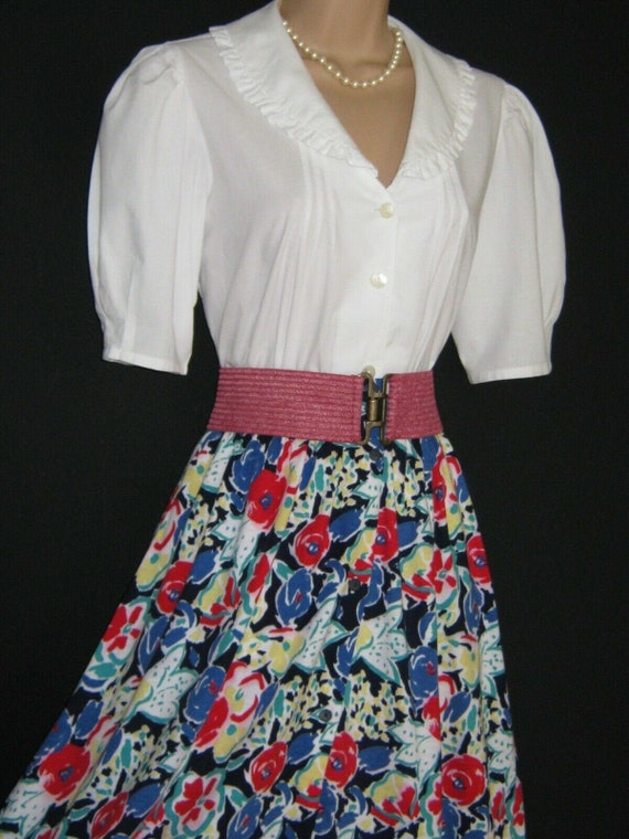 LAURA ASHLEY Vintage 90s Frilled Collar Pin Tuck W