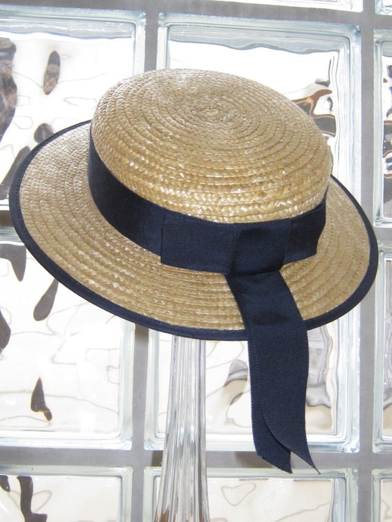 LAURA ASHLEY Vintage Child's Straw Boater Summer … - image 5