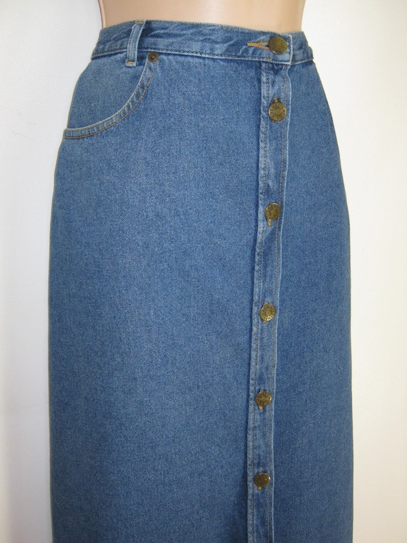 LAURA ASHLEY Vintage Country Denim A-Line Button-… - image 1