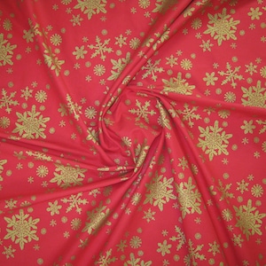 LAURA ASHLEY Vintage 1991 Christmas Snowflake Red Gold Country Furnishing Cotton Fabric, 3,60m x 120cm
