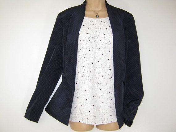 LAURA ASHLEY Vintage Navy Tailored Polka Dot Open… - image 8