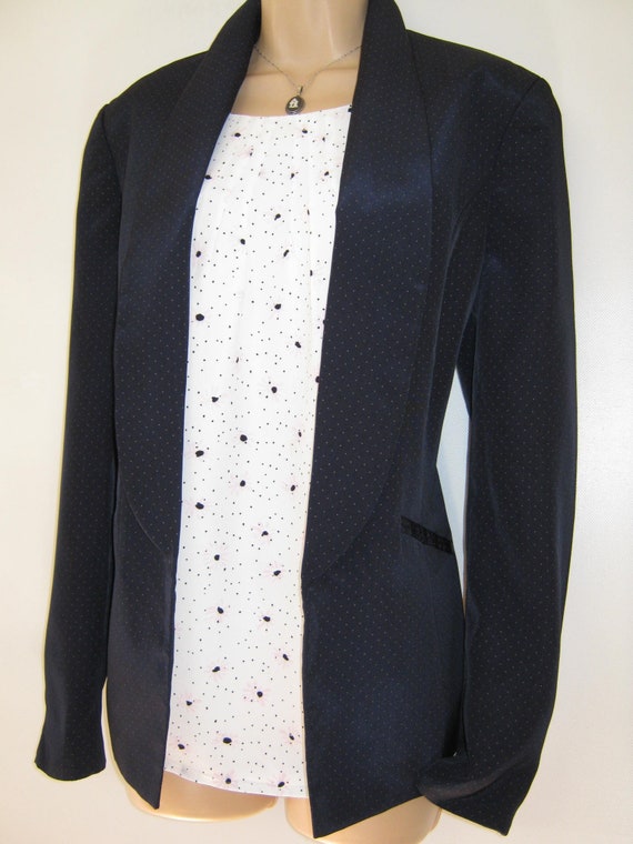 LAURA ASHLEY Vintage Navy Tailored Polka Dot Open… - image 3