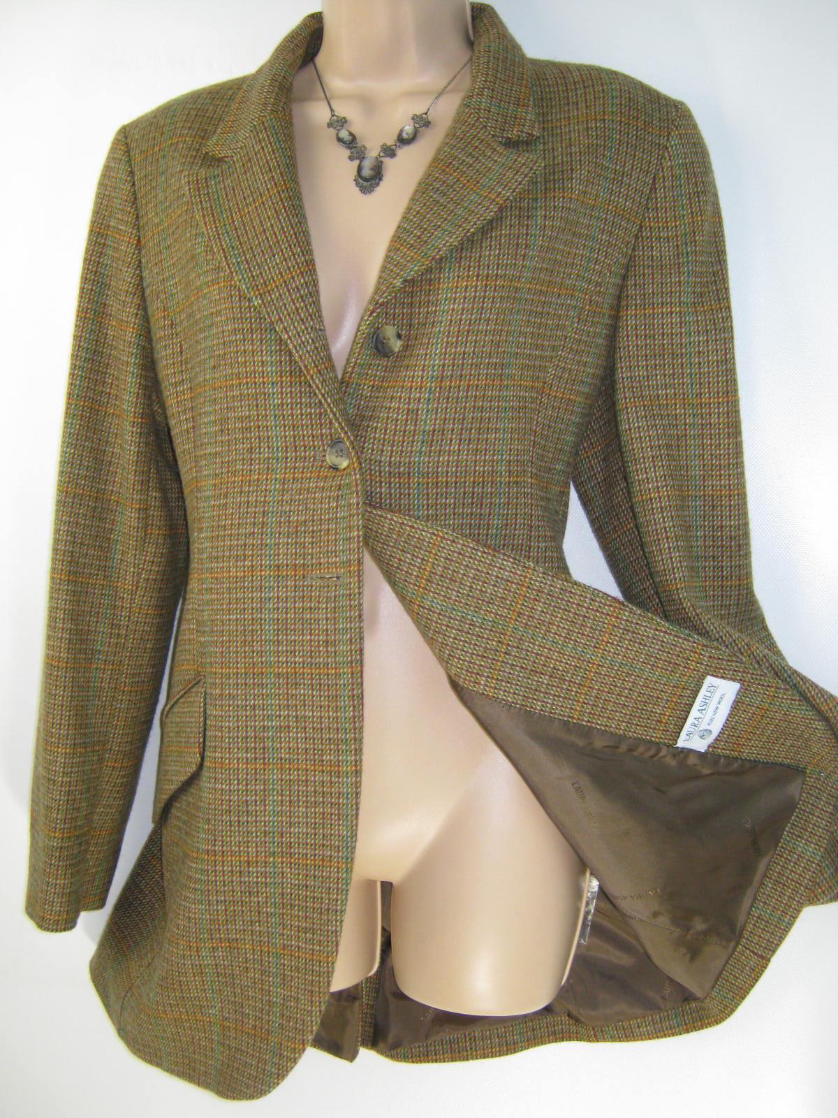 ジャケット・アウター Laura Ashley/Vintage Style Coat LAURA ASHLEY Vintage English Country Overcheck Pure New Wool Tweed