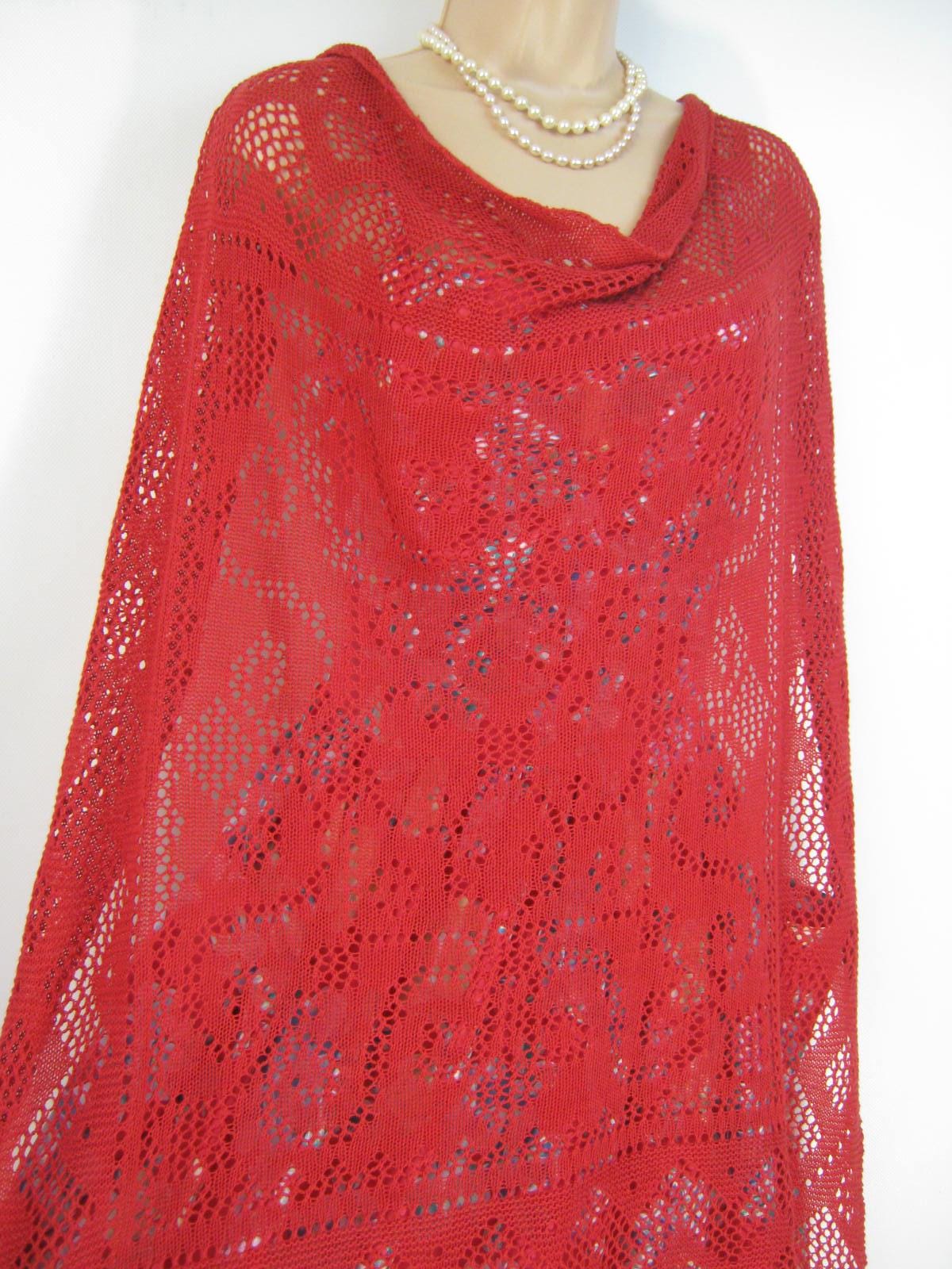 LAURA ASHLEY Vintage 90s Magenta Cotton Lace Stitch Cobweb Scarf