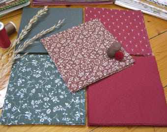 LAURA ASHLEY Vintage 70s/80s Print 50 x Fabric Patchwork Pieces, Dark Green, Burgundy, Saddle, Crafts Sewing Patchwork