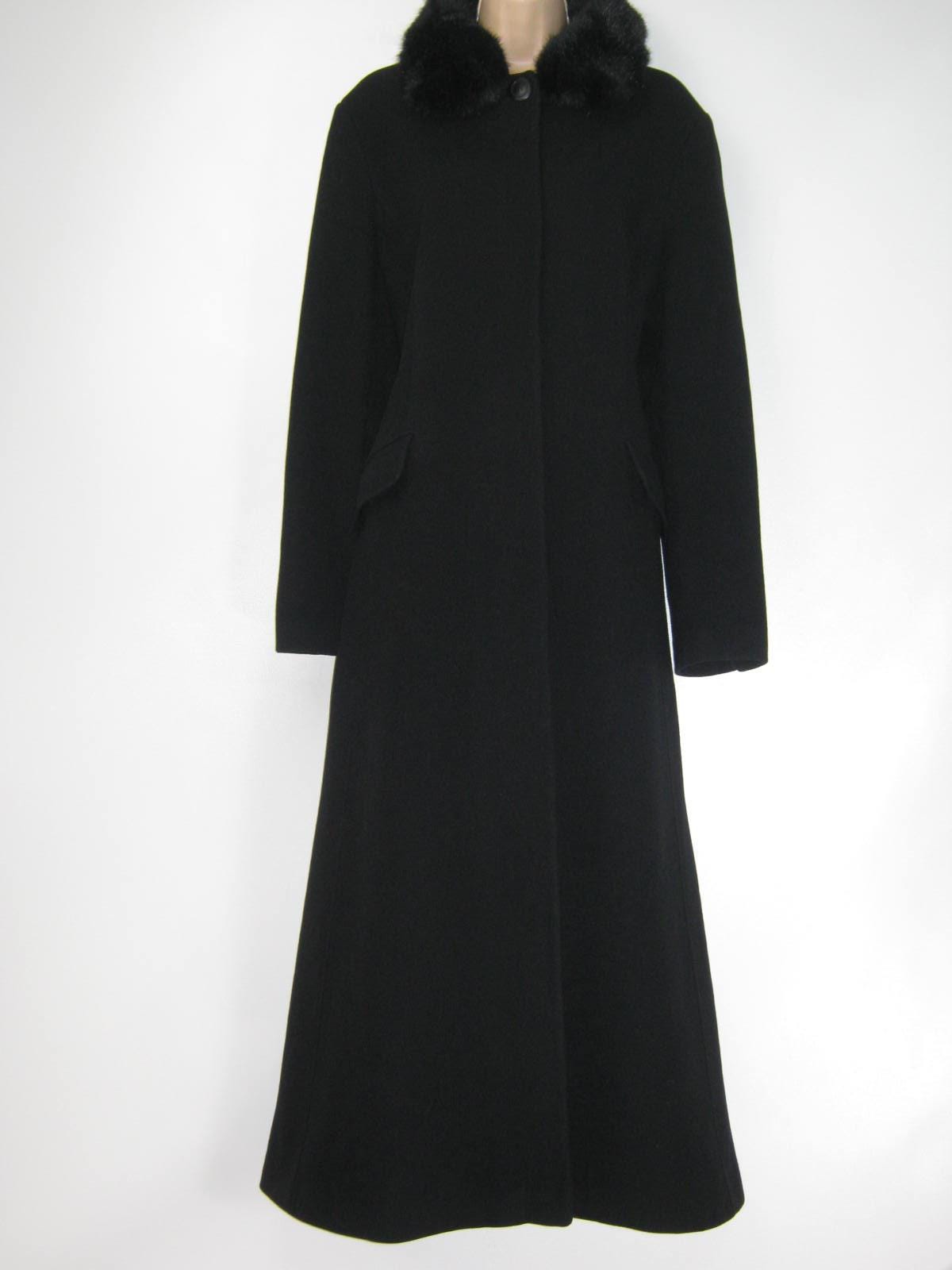 LAURA ASHLEY Vintage Riding Style Wool Cashmere Faux Fur Collar