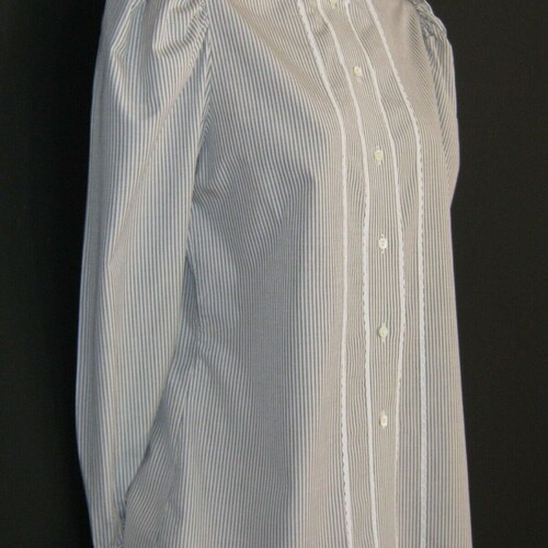 LAURA ASHLEY shops Vintage Grey Striped Victorian Edwardian Style Lace Collared Blouse, UK10