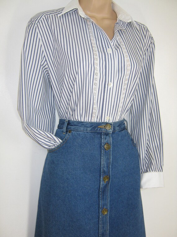 LAURA ASHLEY Vintage Country Denim A-Line Button-… - image 7