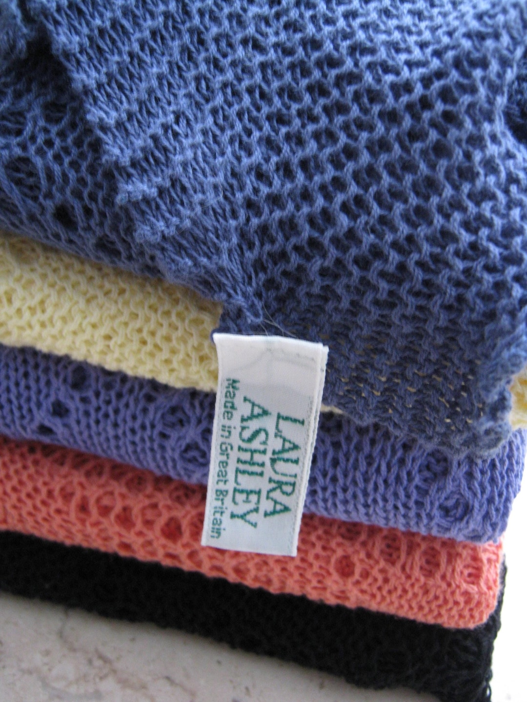 LAURA ASHLEY Vintage 80s Cornflower Blue Cotton Lace Stitch Cobweb ...