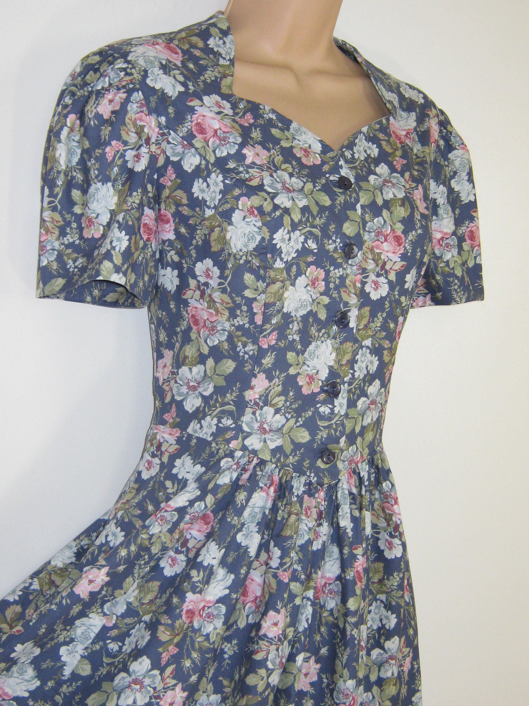 LAURA ASHLEY Vintage Chambray Rose Garden Summer Tea Dress | Etsy