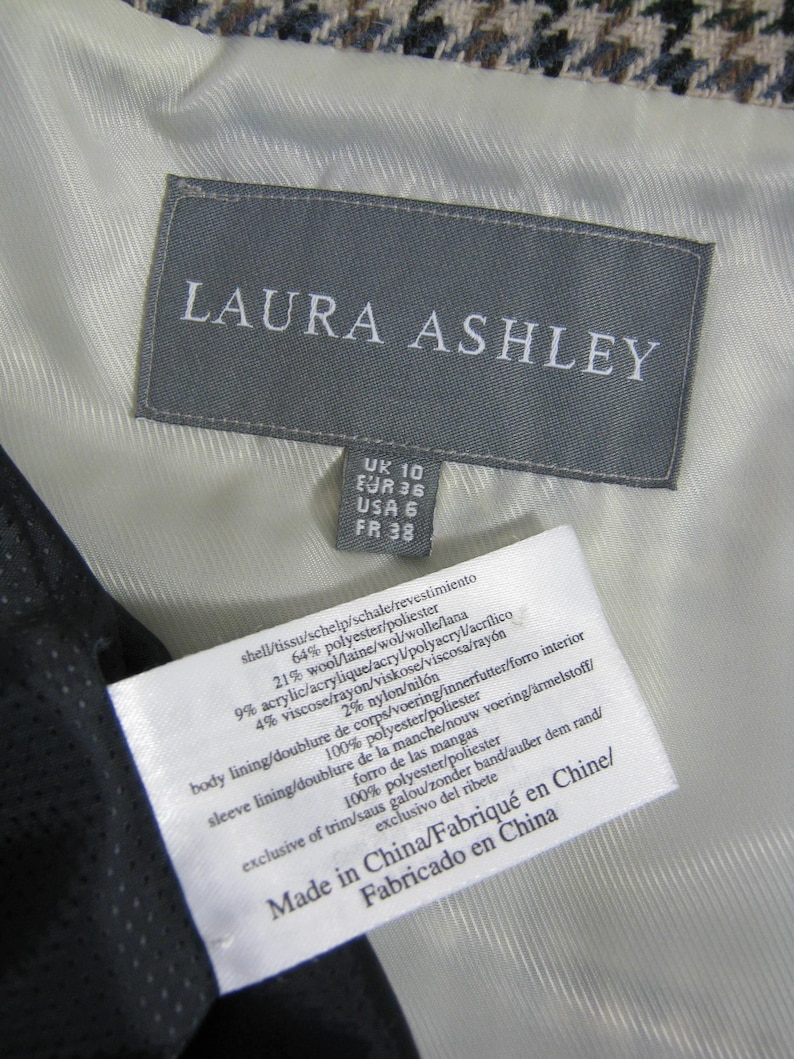 LAURA ASHLEY Equestrian Country Style Houndstooth Wool Blend Tweed ...