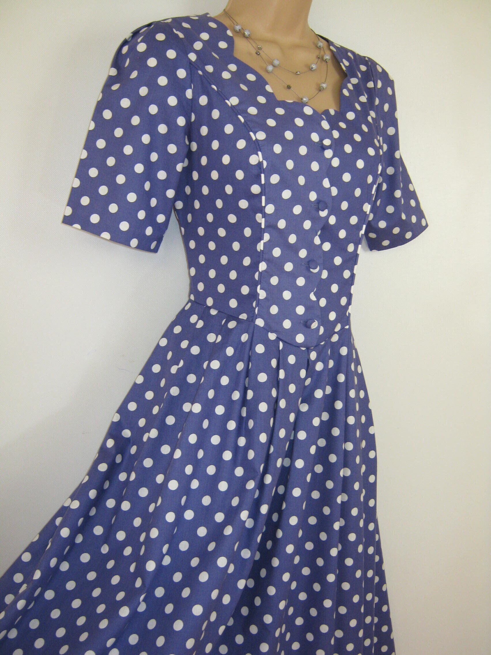 LAURA ASHLEY Vintage Classic 1992 Iris Polka Dot Summer Light