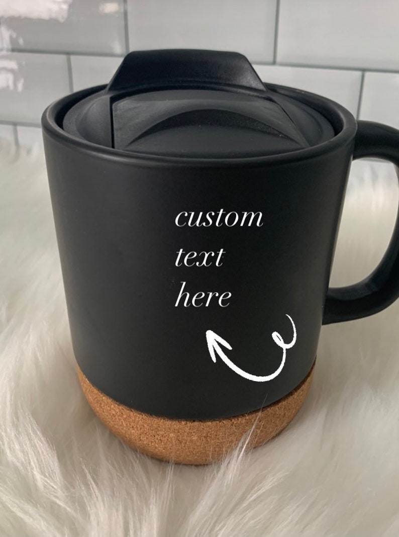 Personalized 15oz ceramic cork bottom mug with lid Custom Etsy