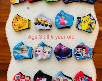 Kids Face Mask, Ages 3-6 years, 3 layers, Premium Cotton, Breathable, Reusable, Washable, Boys Face Mask, Girls Face Mask, Cute Designs
