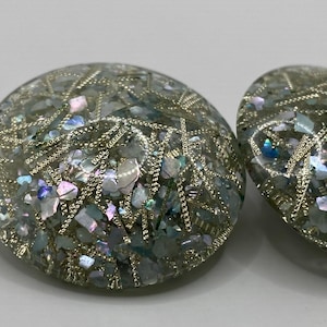 Vintage Confetti Ohrringe Lucite Silber und blaue Ohrclips