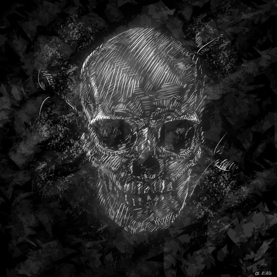 Skull Scratch Board digital Etsy