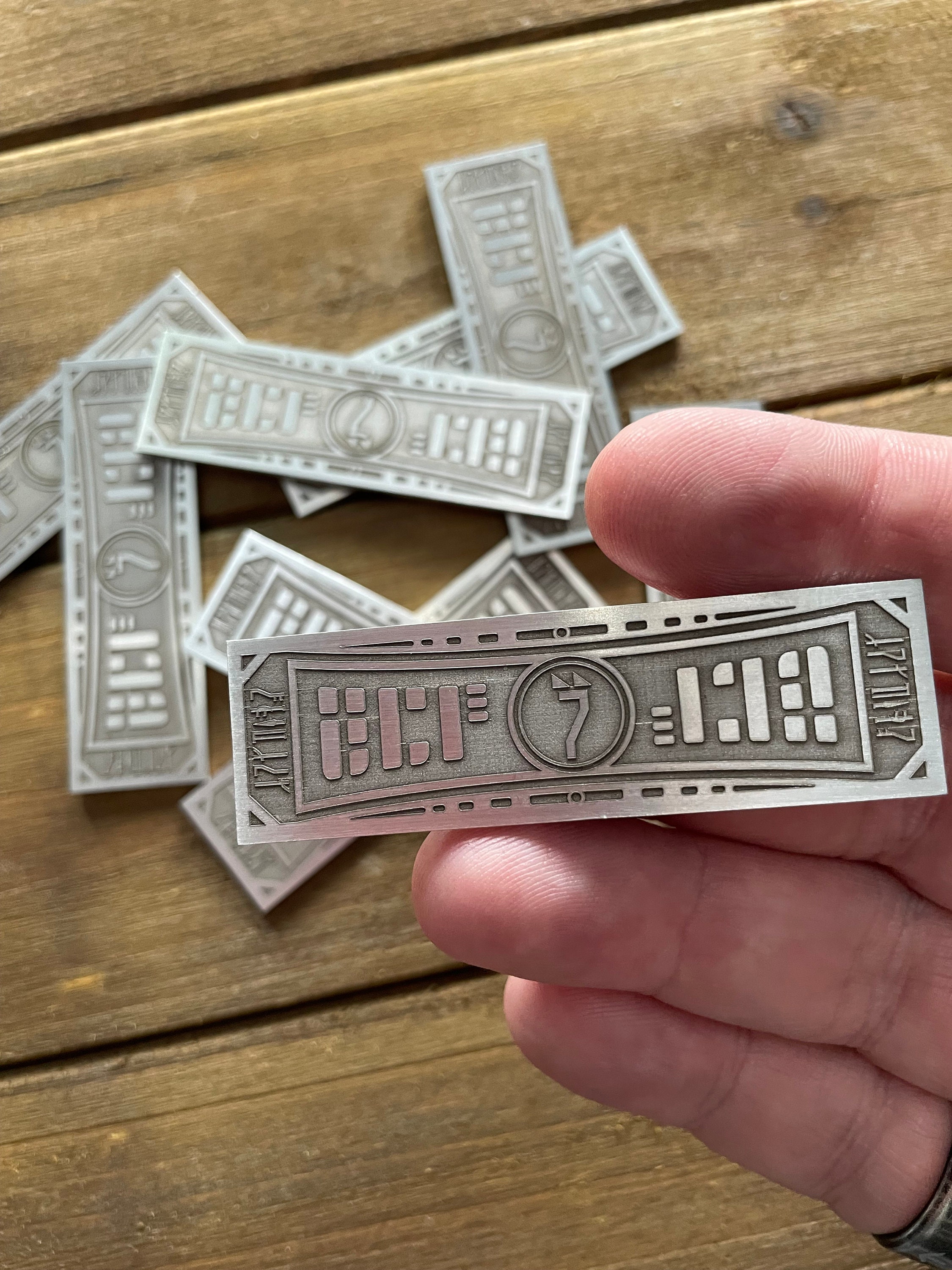 SOLID METAL Mandalorian Inspired Bar Coin Sabacc Chip Tokens Premium Prop Replicas Star Wars Galaxy’s Edge Galactic Republic Imperial Credit