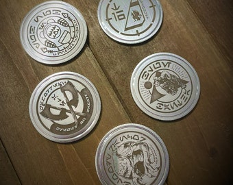 Oga’s Cantina Coaster Challenge Coin Set Solid Stainless Steel Metal Premium Credits Tokens Sabacc Chips Star Wars Galaxy’s Edge Batuu BSO