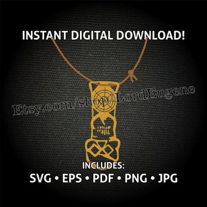 May include: A gold-coloured pendant necklace with a skull and crossbones design. The pendant features a target symbol and the text "INSTANT DIGITAL DOWNLOAD!" is at the top of the image. The text "INCLUDES: SVG • EPS • PDF • PNG • JPG" is at the bottom of the image.
