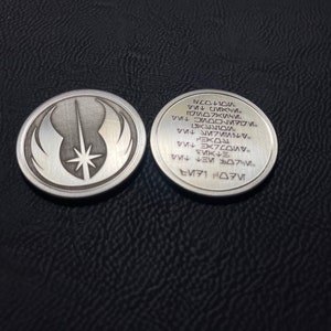 Jedi Order Emblem & Code Challenge Coin Real Stainless Steel Metal Prop Replica Credits Tokens Sabacc Chips Star Wars Galaxy’s Edge Batuu