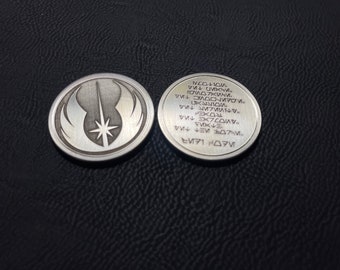 Jedi Order Emblem & Code Challenge Coin Real Stainless Steel Metal Prop Replica Credits Tokens Sabacc Chips Star Wars Galaxy’s Edge Batuu