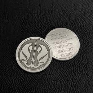 Bendu Gray Jedi Order Emblem & Code Challenge Coin Real Stainless Steel Metal Prop Replica Credits Sabacc Star Wars Galaxy&#39;s Edge Batuu