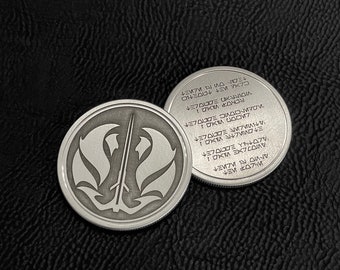 Bendu Gray Jedi Order Emblem & Code Challenge Coin Real Stainless Steel Metal Prop Replica Credits Sabacc Star Wars Galaxy's Edge Batuu