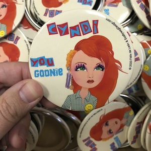 Cyndi Lauper Retro 80s 3&quot; Badge Button Pinback Pin The Goonies ‘R’ Good Enough