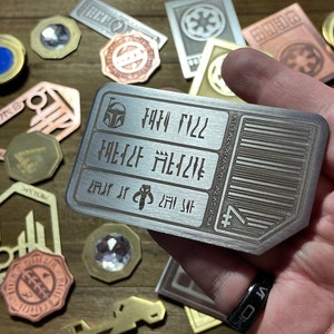 The Mandalorian Bounty Hunter ID Card Custom Solid Metal Edelstahl Star Wars Prop Boba Fett Galaxy es Edge Batuu Galactic Starcruiser
