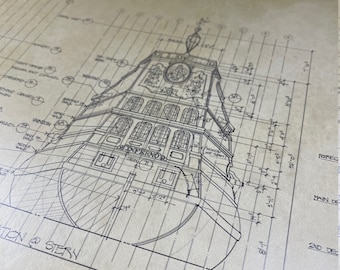 One-Eyed Willie's Pirate Ship Blueprints from The Goonies Art Printed on UV Resistant Heavy Stock Poster - 2nd Elevation Plans