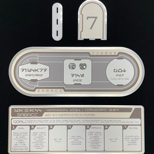 Sabacc Aluminum Player Mat, Rules, & Acrylic Number Set from CSL Galactic Starcruiser Halcyon's Sublight Lounge Casino Game Night Star Wars