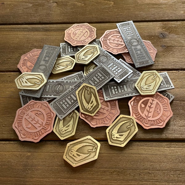 SOLID METAL Mandalorian 3 Coin Set Tokens Chips Sabacc Stainless Steel Copper Brass Premium Prop Replicas Star Wars Galaxy’s Edge Galactic